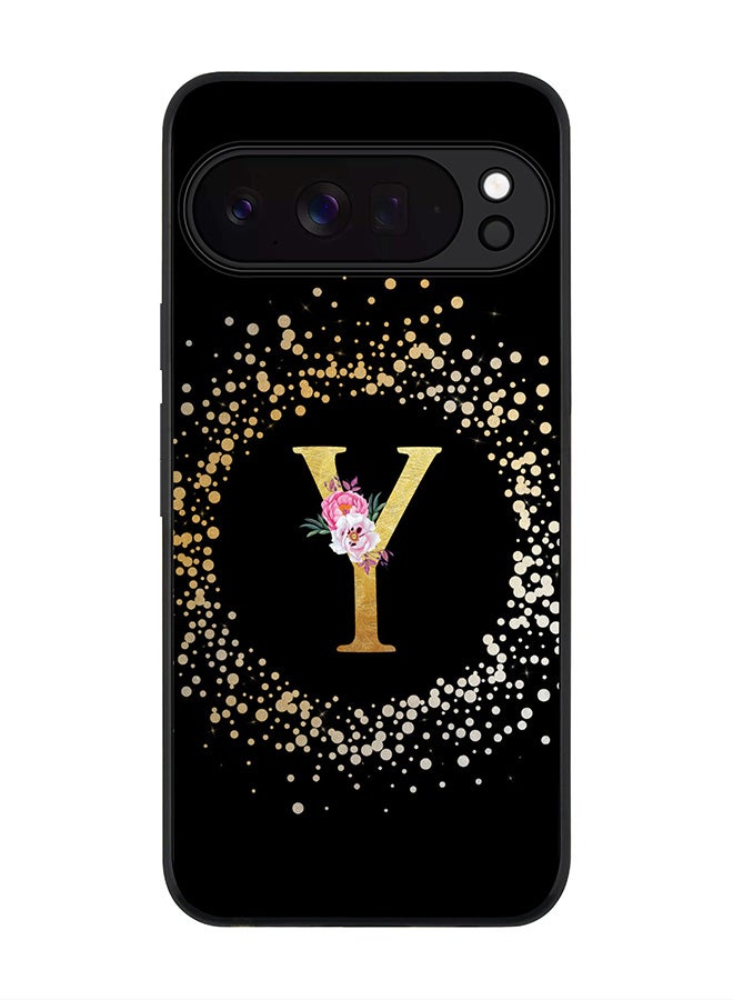 For Google Pixel 10 Pro XL Case,Slim fit Camera Protection, Shockproof Thin Phone cover  - Custom Monogram Floral - Y ( Black )